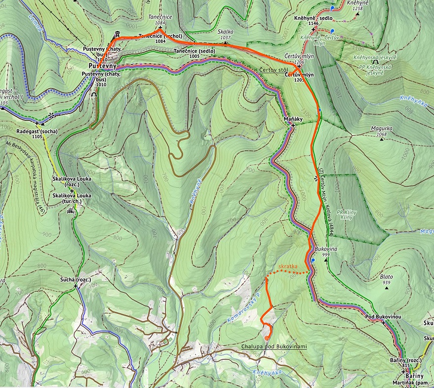 Mapa trasy - Poustevny